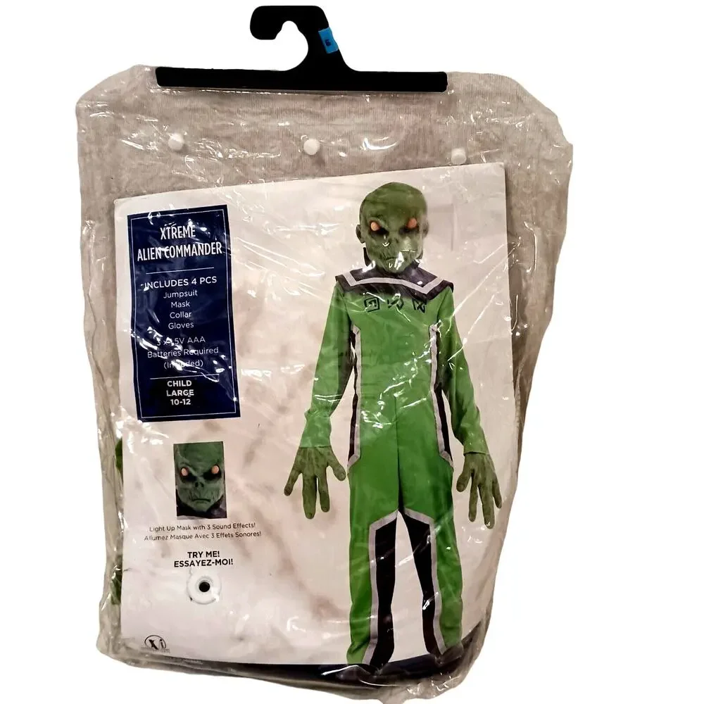 Alien‎ Costume CHILD Sz L 12-14 LIGHTS UP Space Creature w Batteries Halloween